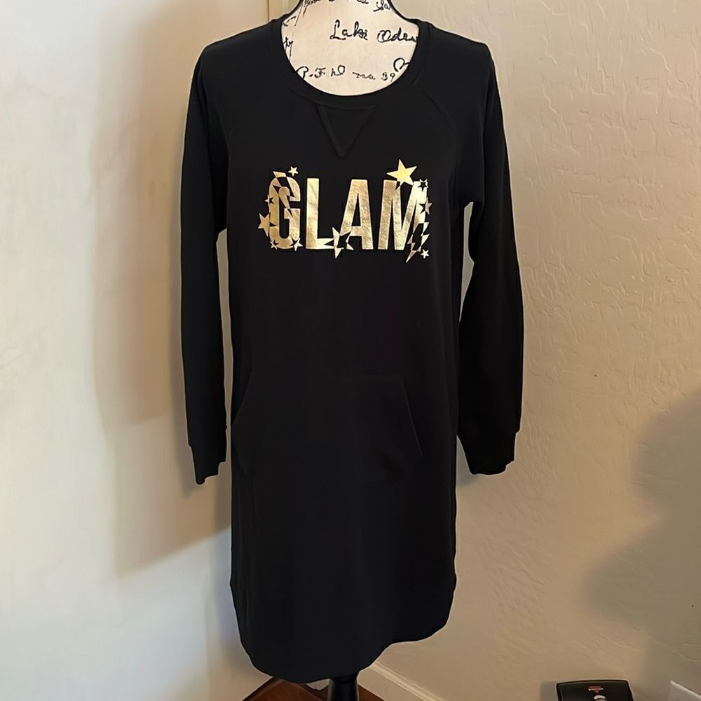 Torrid Black Glam Graphic Fleece Lined Sweater Casual Pullover Comfy Dress - Picture 5 of 13